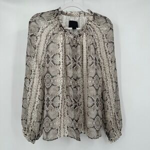 J Crew Womens Snakeskin Print Silk Blouse Size 10 Maximalist Sheer Boho Chic